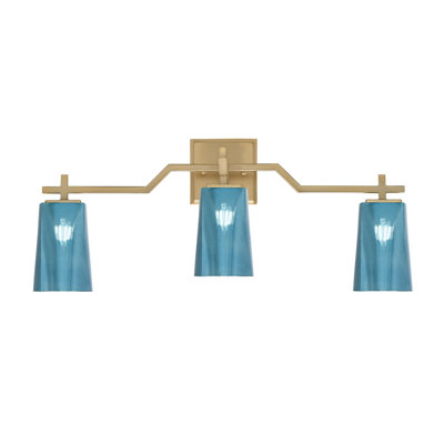 Barre d'éclairage de salle de bain 3 lumières Bovedon avec finition en verre New Age et verre dégradé bleu l 4,5 po x H 6,5 po