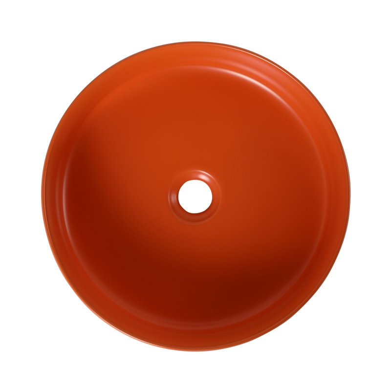 16" Ceramic Circular Vessel Bathroom Sink, Matte Hermes Orange