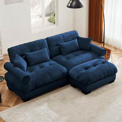 Grand canapé moderne en velours 2 places avec accoudoirs renforcés et 1 repose-pieds pour le salon, le loft, les espaces de travail, le couloir et la chambre à coucher