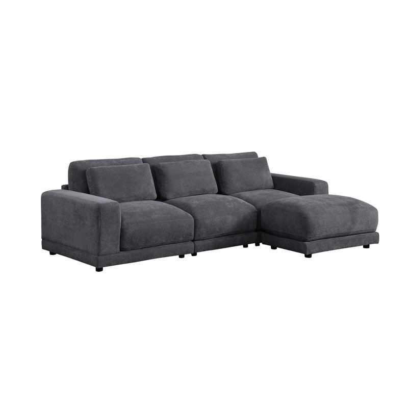 Canapé modulaire 4 pièces rembourré, Mélange de lin gris foncé