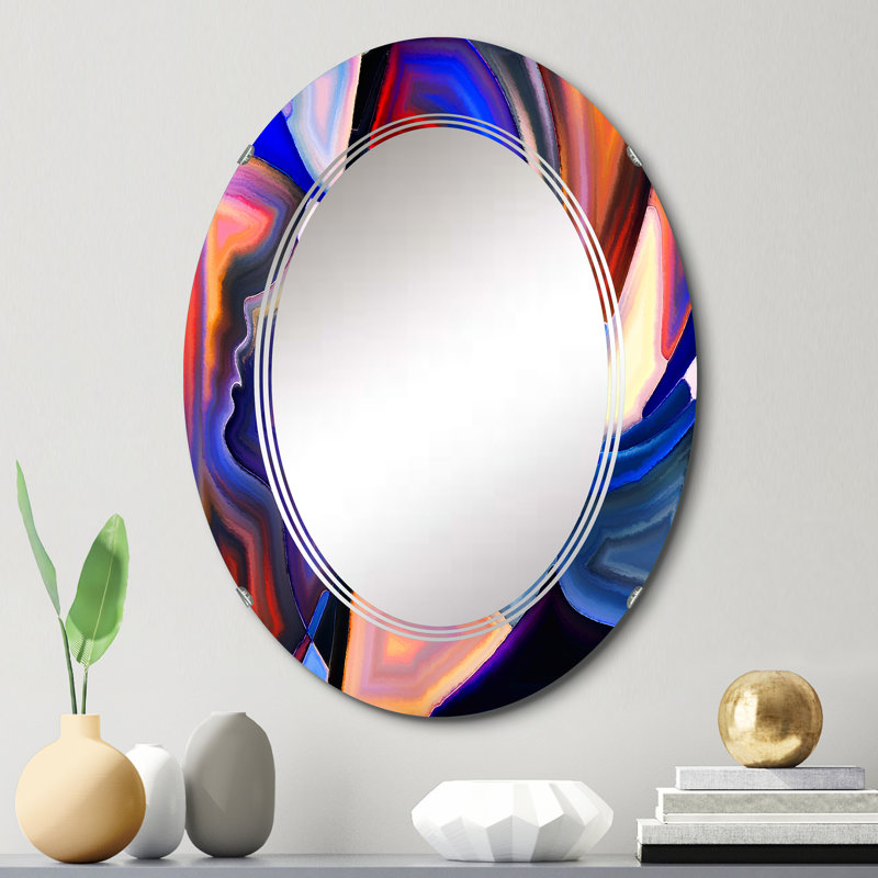 Teintes sacrées en bleu rouge et noir - Miroir mural moderne ovale, 30 po x 20 po