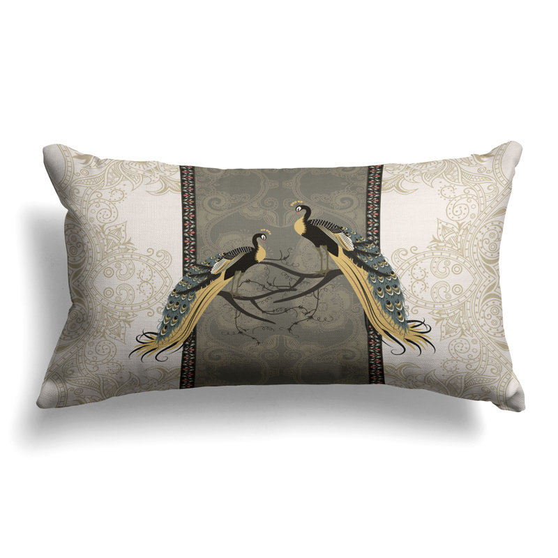 Coussin Enchanted Peacock, Gris / beige