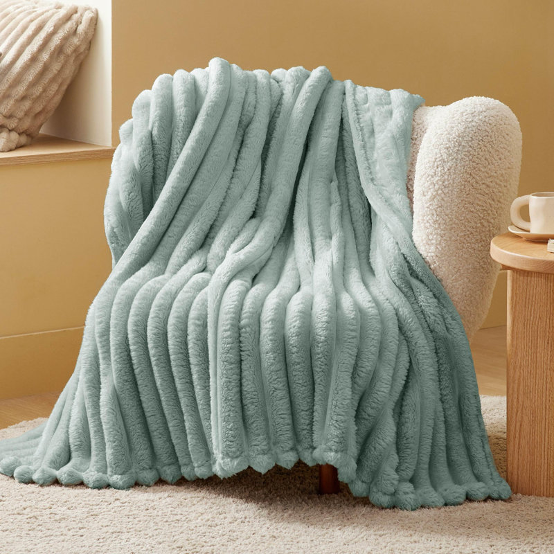 Bedsure 349gsm Blanket For Couch - Super Soft Cozy Blankets, Cute Small Fleece Blanket, Wider Striped Design, Jadeite, Queen