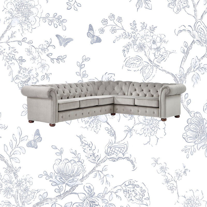 Dunn Velvet L-Shaped Sectional Reversible, Gray