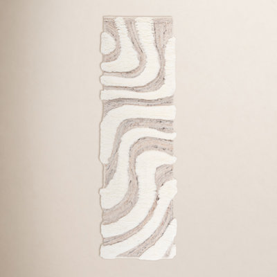 Beige Ivory Hand-Woven Abstract Wool Rug
