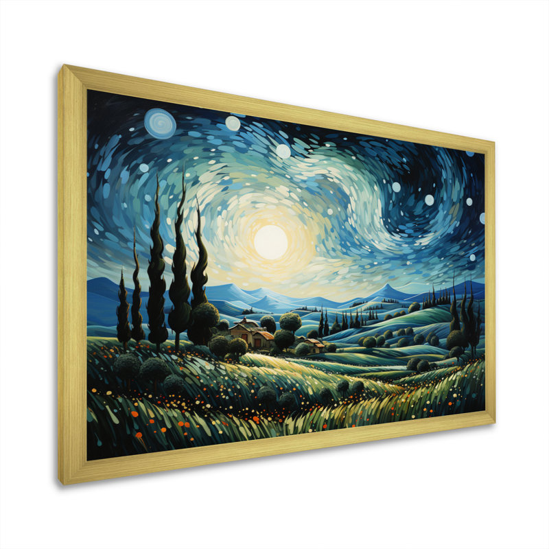 «Vangogh The Swaying Cypress I», art mural Vangogh par Vincent Van Gogh, peinture, Cadre doré, H 12 po x l 20 po x P 1 po
