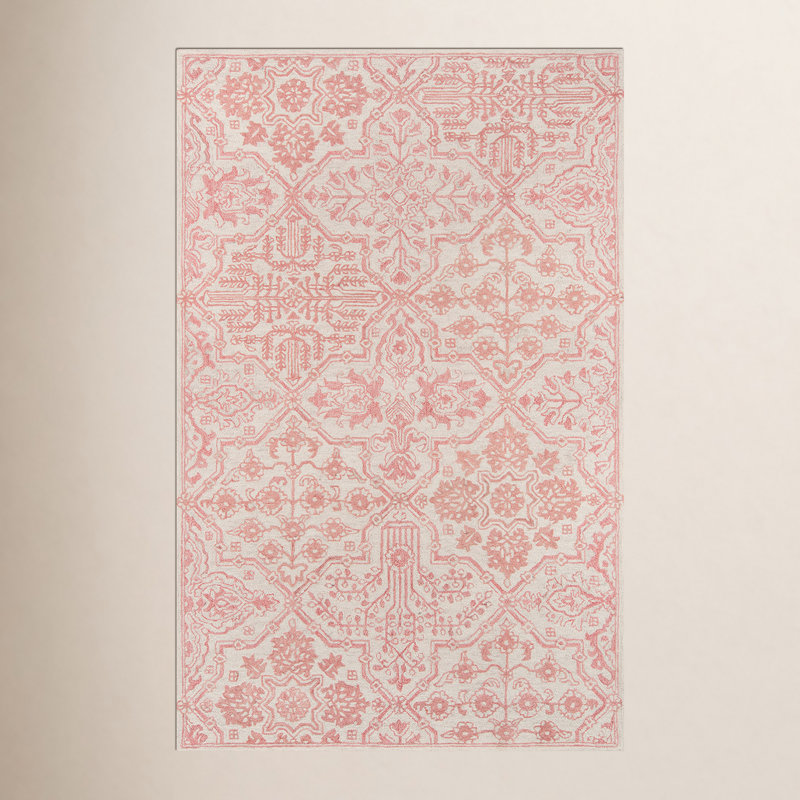 Tapis rose / ivoire en laine touffeté à la main Cece, Rectangle 2 pi x 3 pi