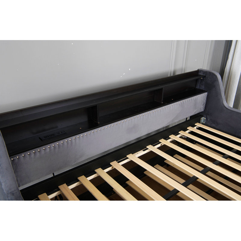 Daybed With Trundle, Bed Frame With LED Light, Charging Station