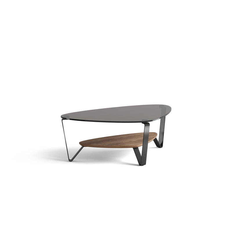 Dino Glass Top Coffee Table, Natural Walnut, 15.5" H x 55" L x 33.5" W