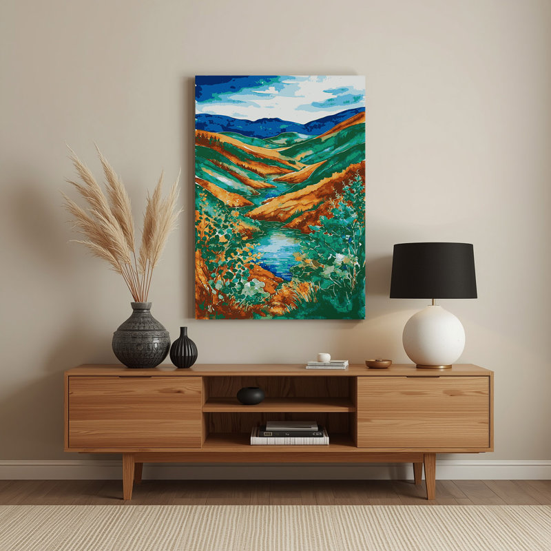 Aquarelle, paysage, 55, art mural en métal vert, H 14 po x l 11 po