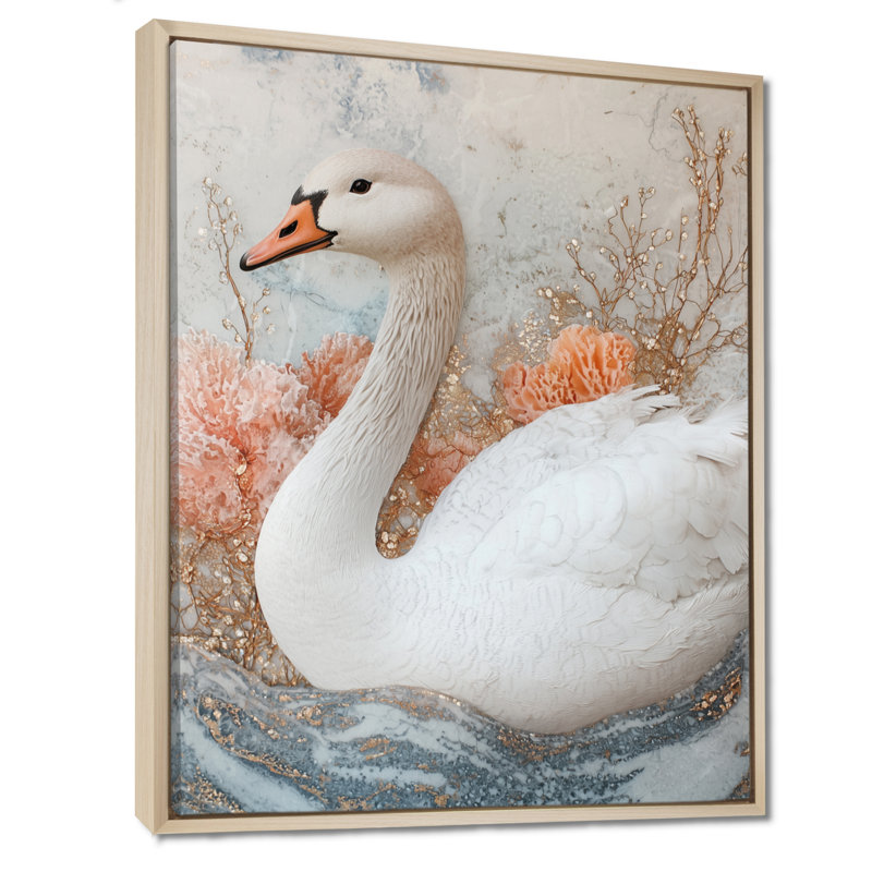 Oie rose reflets de l'élégance - oie, art mural, H 40 po x l 30 po, Reproduction avec cadre flottant, Crème, crème