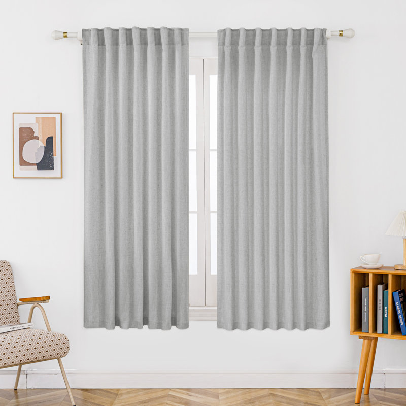 Toyoko Linen Blend Semi-Sheer Back Tab Curtains, 52" W x 63" L, Gray