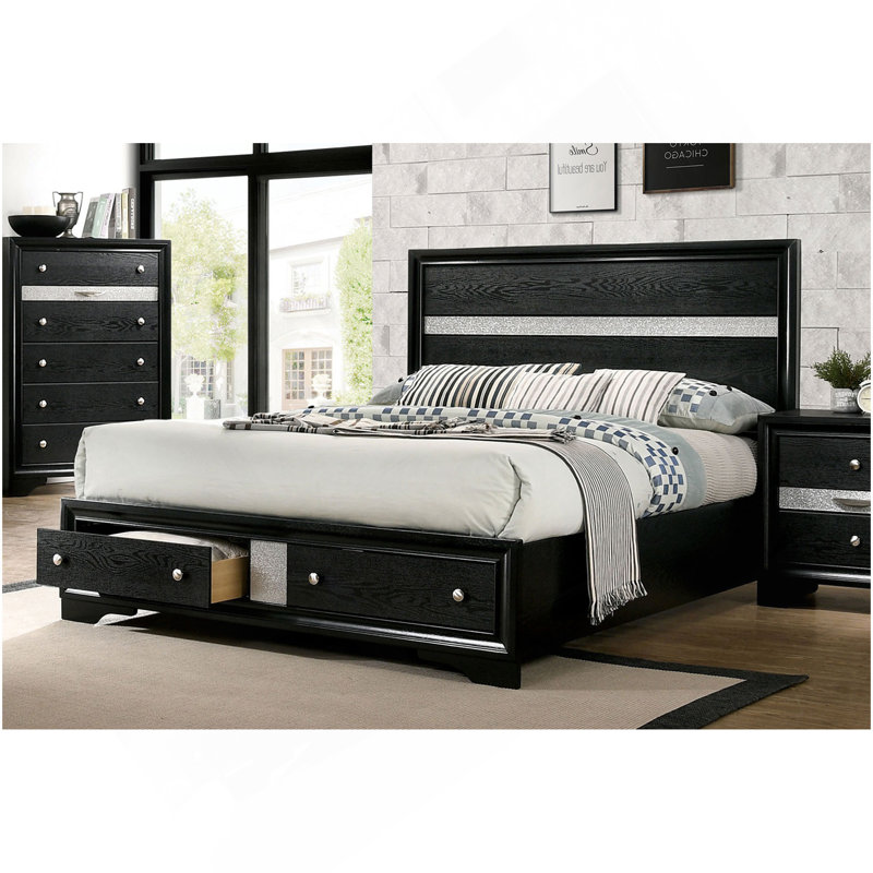 1pièce lit grand contemporain noir 1pc