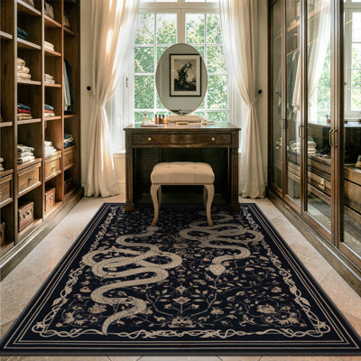 Palos Vintage Washable Snake Black 5X7 Area Rugs For Living Room Bedroom Indoor Low Pile Rug for Dining Room Carpet
