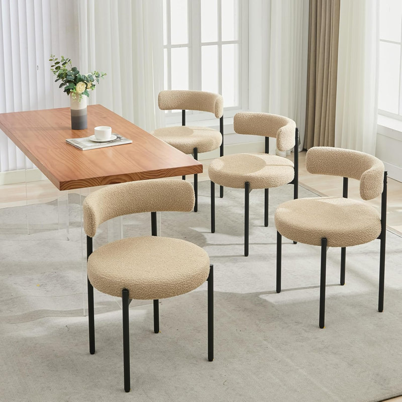 Chaise de salle à manger rembourrée Modern, 4, Doré, Blanc, crème