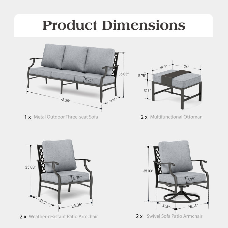 Akadian 9-Person Wicker Patio Conversation Set with Swivel Chairs, No, Cushion Pro Gray Performance Twill