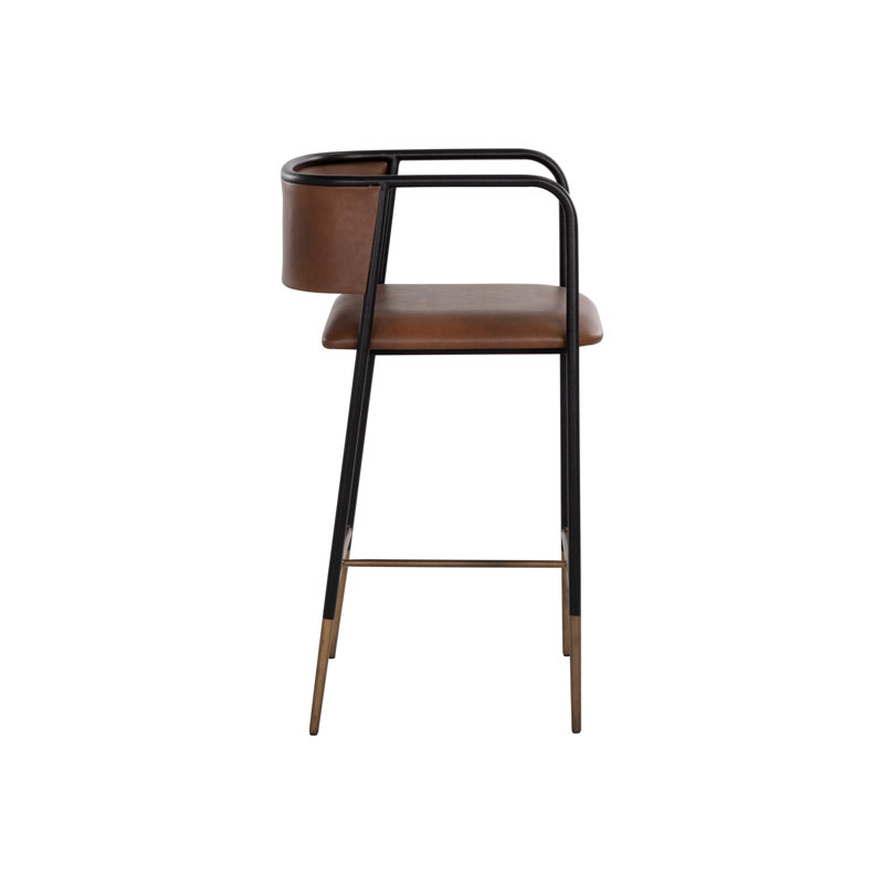 Brenan Upholstered Stool with Metal Frame, Bar Stool (29.5” Seat Height), Brown