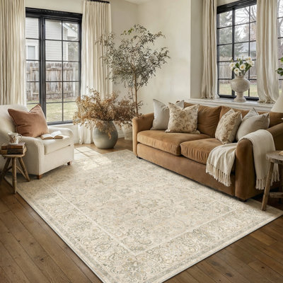 Elara Vintage Floral Machine Washable Area Rug With Non-Slip Backing