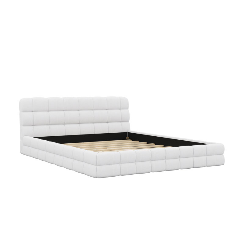 Queen Size Upholstered Platform Bed, White