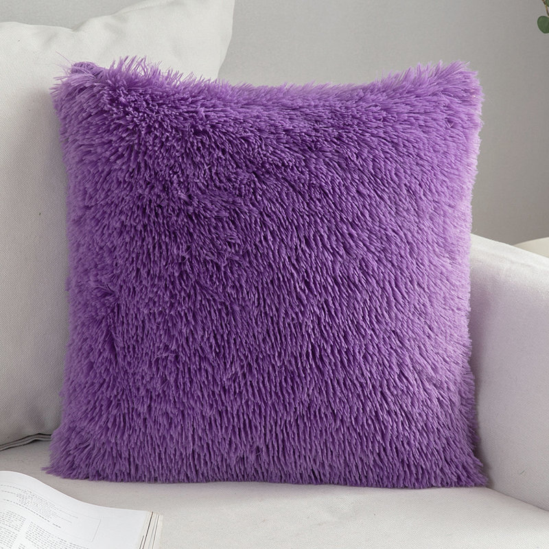  Decorative Shaggy Throw Pillow, 20" x 20", Polyester, Orange