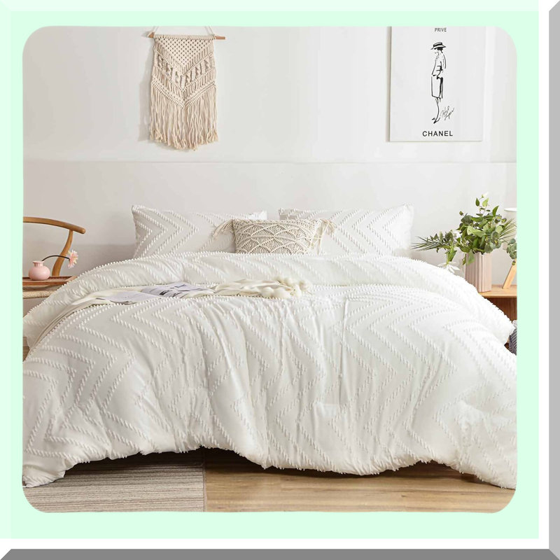 Boho Chic Jacquard Comforter Set - Soft  Bedding with Reversible Down Alternative Microfiber Duvet and Pillowcases - Farmhouse Style All Season Bed Sets