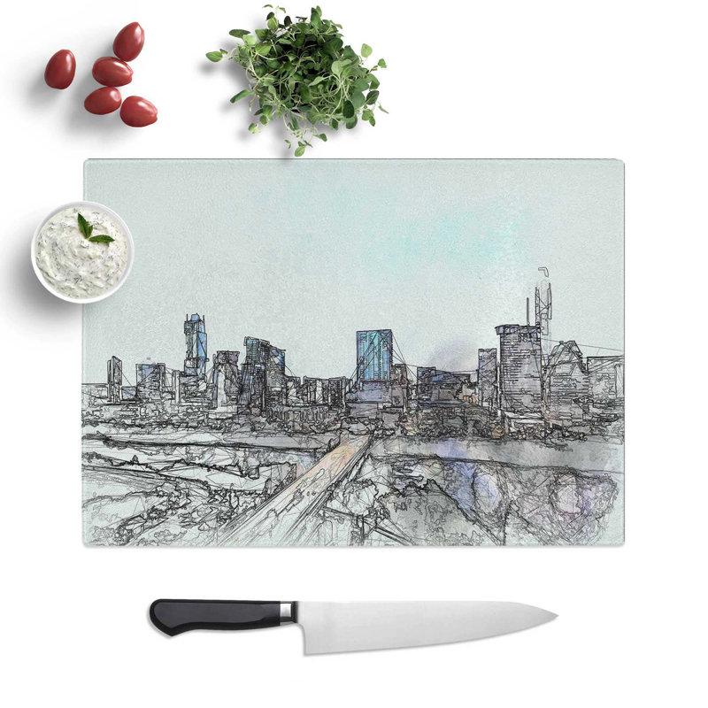 Tempered Glass Austin Texas Skyline Chopping Board, 28.5 cm W x 20 cm L