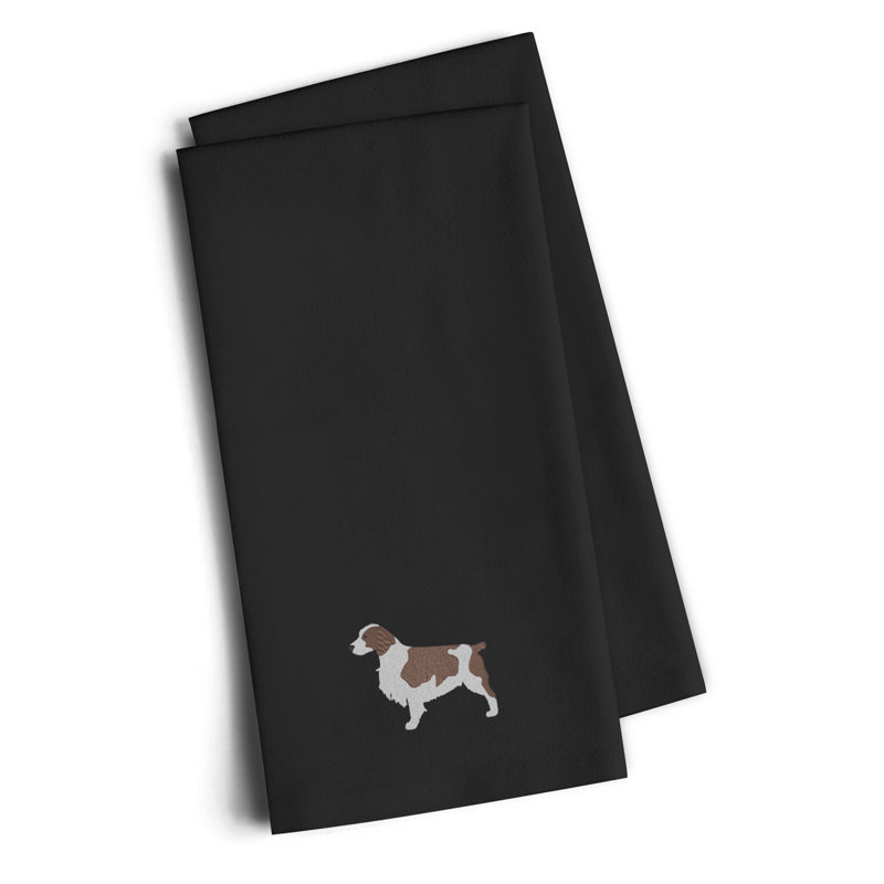 Cotton Embroidered Tea Towel Kitchen Towel, Black, 25" H x 16" W x 0.1" D