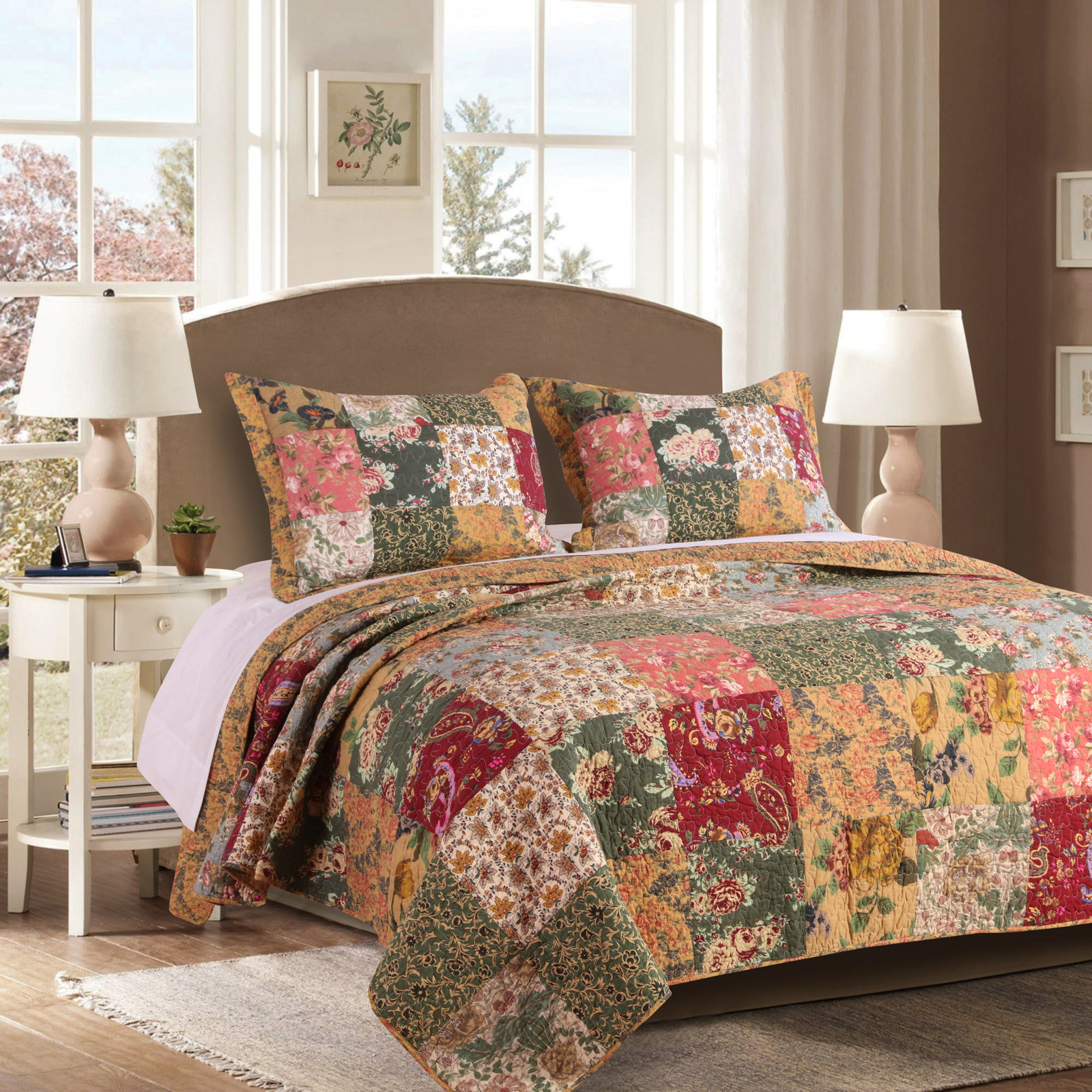Antique Cotton Quilt Set, King Quilt + 2 Shams