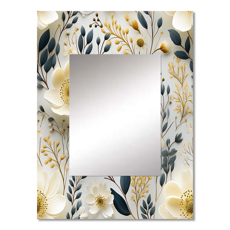 Patrie Scandinavian Garden Flower Whirl - Floral Wall Mirror, Cottage Decorative Mirror, Printed Metal Art, 40" x 30"