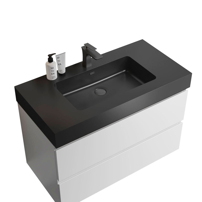 Meuble-lavabo simple 35,8 po avec comptoir, Noir