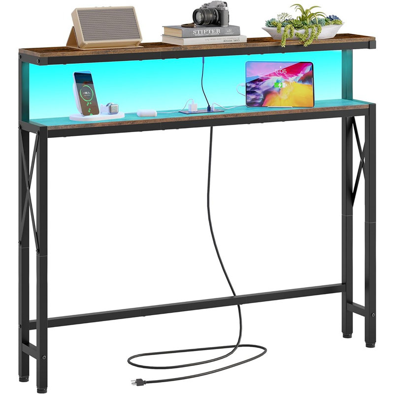 5.9" Narrow Console Table With Led Light And Charging S...