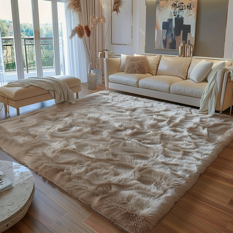 Tapis brun clair en polyester tissé à la machine Jefferey, Rectangle 5 pi 11 po x 7 pi 10 po