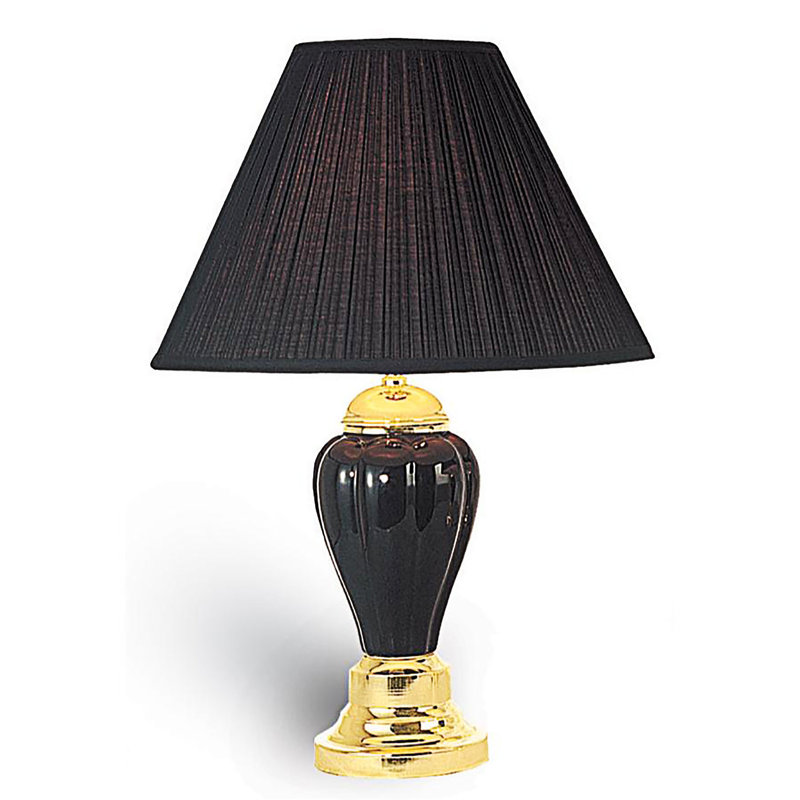 Lampe de table en céramique en forme d'urne avec finition bourgogne audacieuse et abat-jour en lin chaud, idéale, Noir, Black
