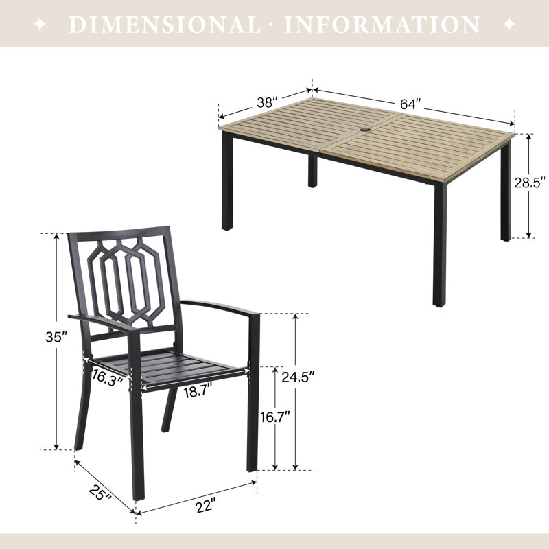 6 - Person Metal Patio Dining Set With Rectangular Table