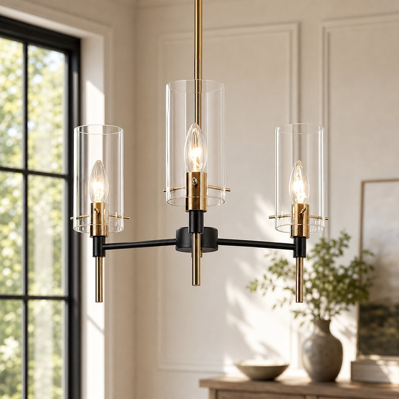 Lustre linéaire moderne à 3 lumières Satilla, Noir mat / laiton