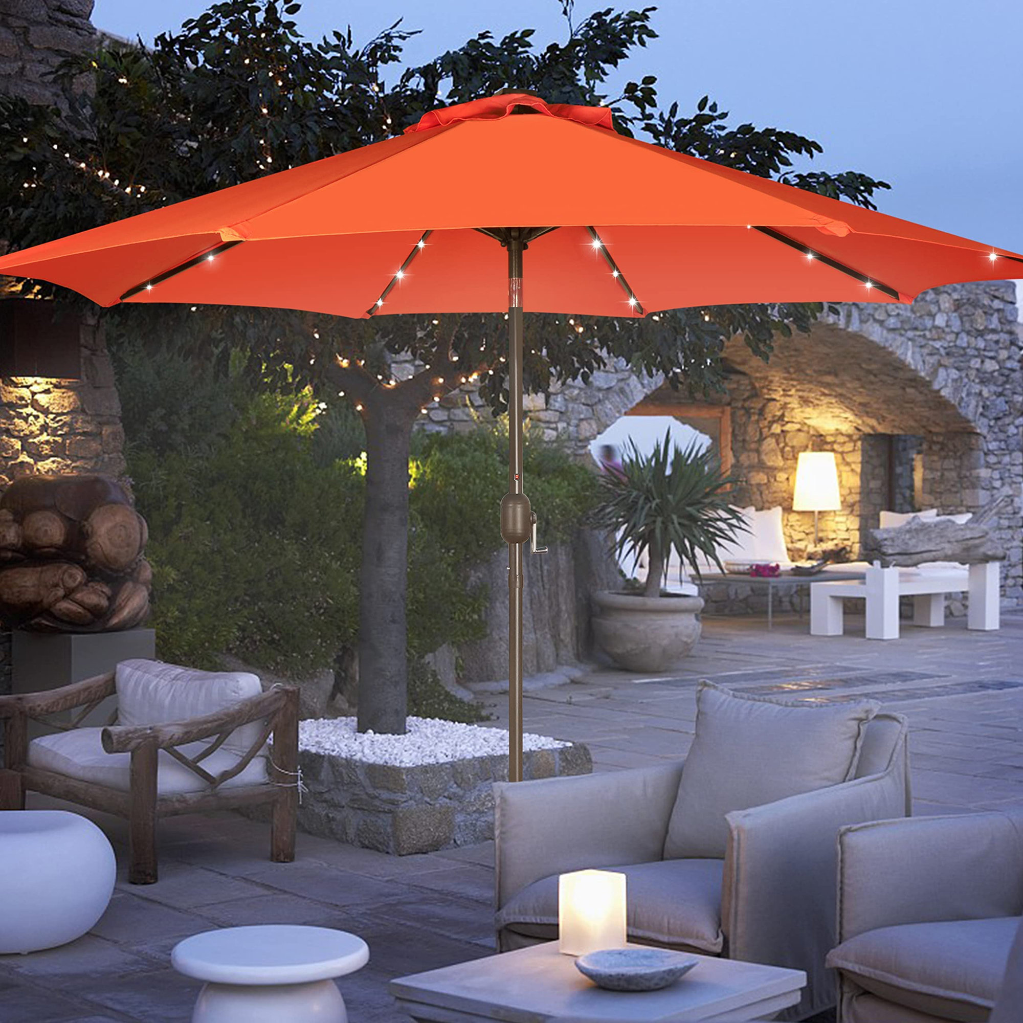 Arlmont & Co. 9 FT Patio Umbrella with Solar LED Lights Outdoor