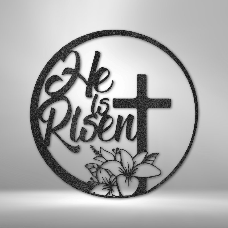 Scripture Walls Scripture Walls He is Risen Matthew 28: 6 Plaque en acier découpée au laser thermolaquée pour la maison et le bureau Décoration murale en métal Plusieurs tailles et couleurs