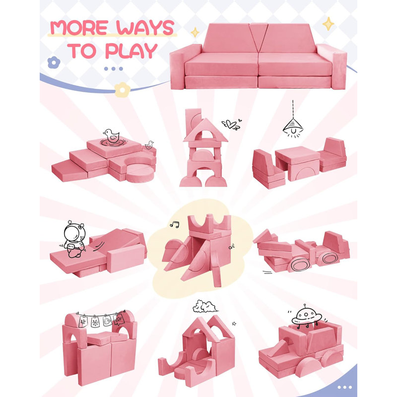 Couch Kids For Toddler & Children, Kids Couch Fort Building Kit For Playroom Furniture, Pink