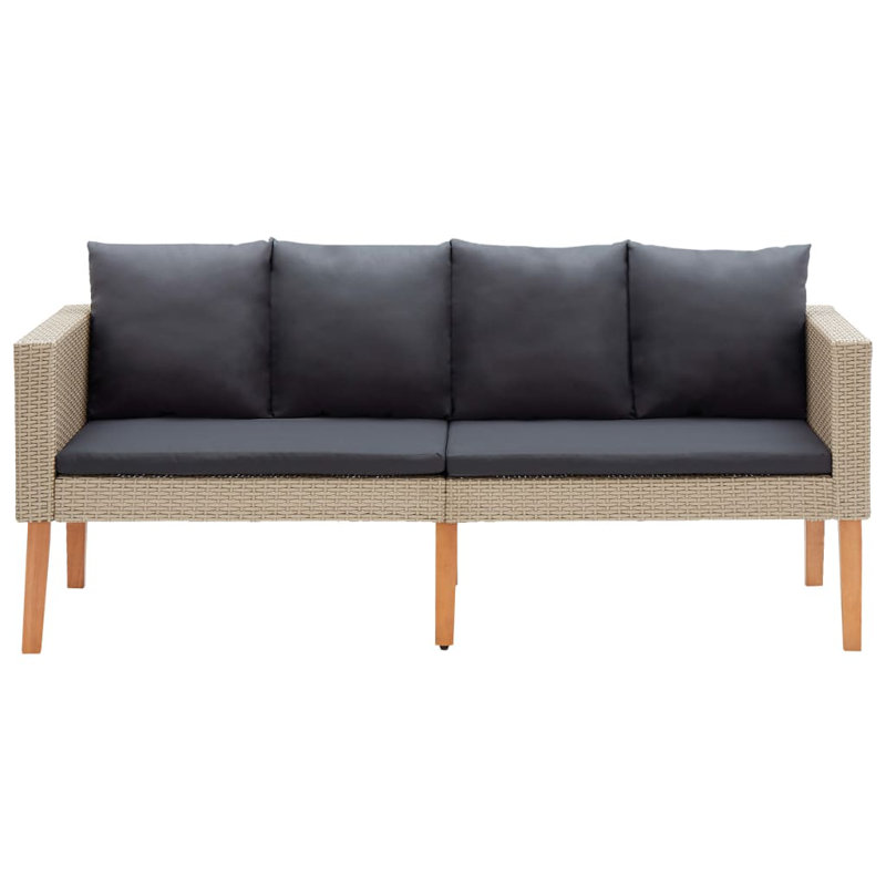 vidaXL 2-Seater Patio Sofa, Poly Rattan & Powder-Coated Steel Frame, Weather Resistant, Cushions Included, Outdoor Furniture, Easy to Maintain, Beige with Anthracite Cushions