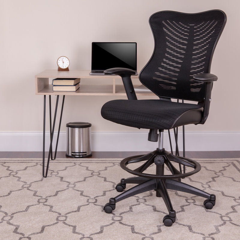 Haynie High Back Mesh Drafting Chair with LeatherSoft Sides and Adjustable Arms