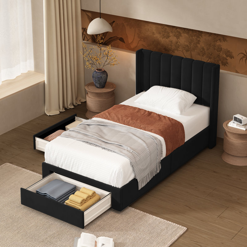 Lit plateforme avec rangement Jeilyn, Simple, Noir