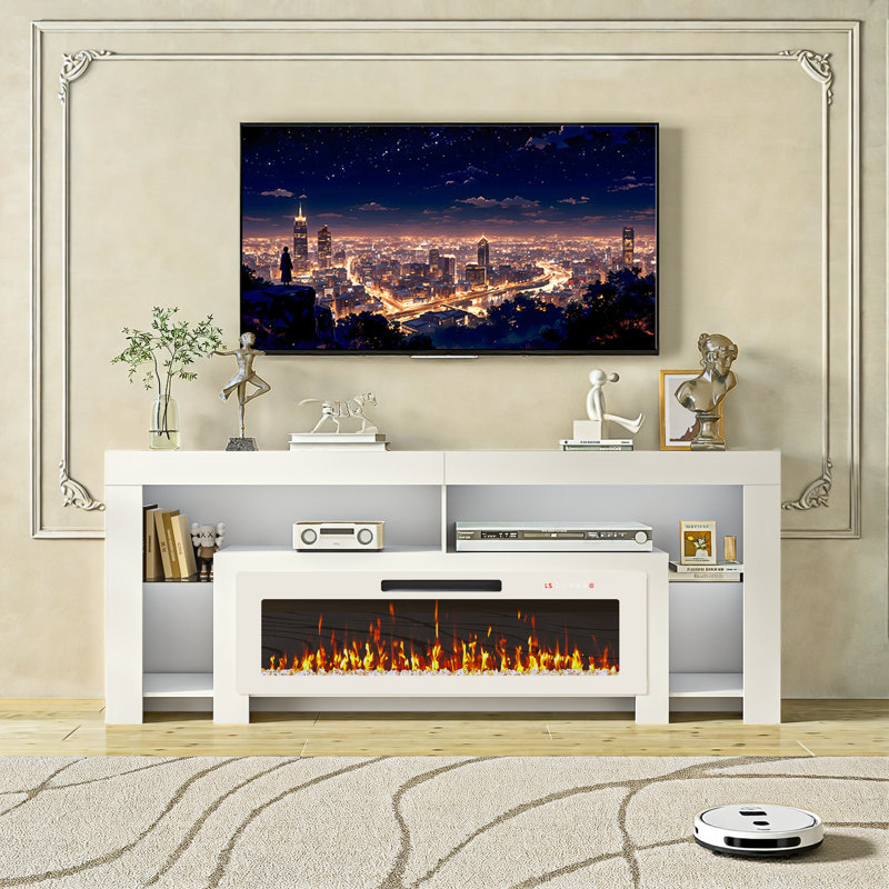 Meuble télé 80 po avec foyer électrique 50 po, Blanc