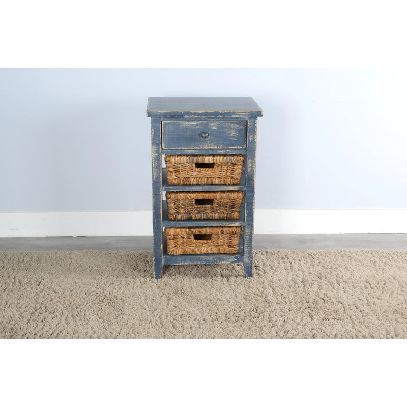 Solid Wood End Table with Storage, Ocean Blue