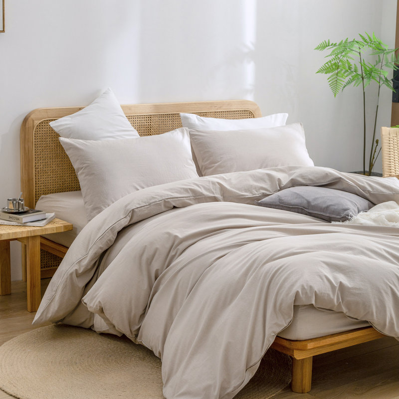 BESTOUCH Duvet Cover Set 100% Washed Cotton Linen Feel Lightweight, California King Duvet Cover + 2 King Pillowcases