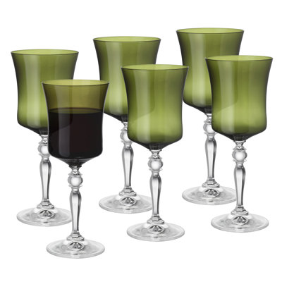 Barski - Green Color - Wine Glass - Set of 6 - Stem -13 Oz.- Made in Europe