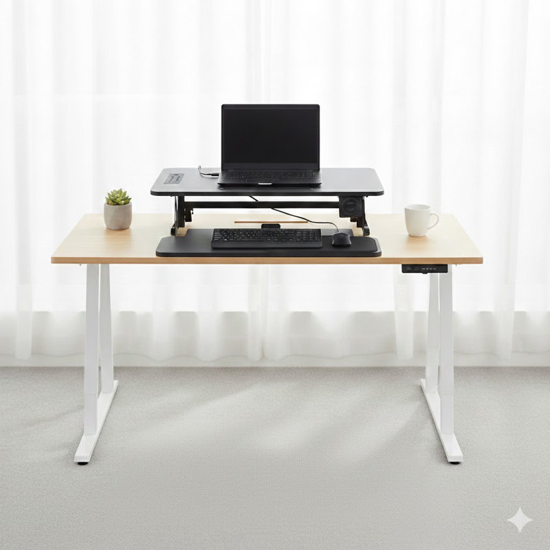  Convertisseur de bureau debout électrique noir 37,4 po avec tapis antifatigue, chargeur USB AC et plateforme de plateau