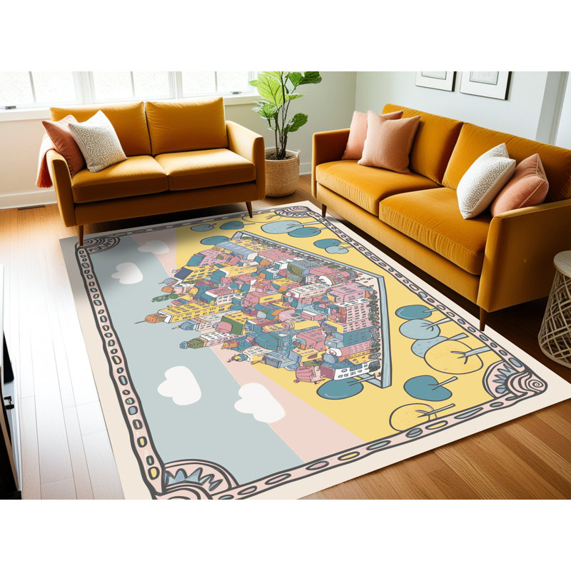 Harriet Bee Washable City Scape Rug, Rectangle 7' x 9'