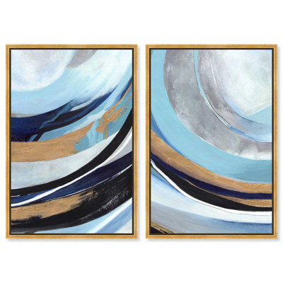 «Dynamic Duo of Abstract Flow», ensemble de décorations murales modernes sur toile par Art Remedy, cadre doré, 30 x 45