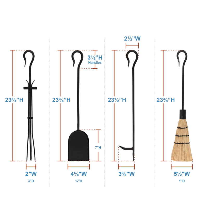 Ensemble d'outils de cheminée 4 pièces Everson, H 26,5 po