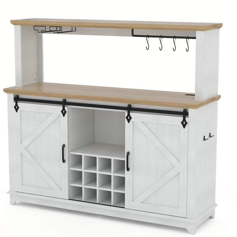 Buffet de 55 po avec prise de courant, lumière DEL et portes de grange, 60 55 16, White